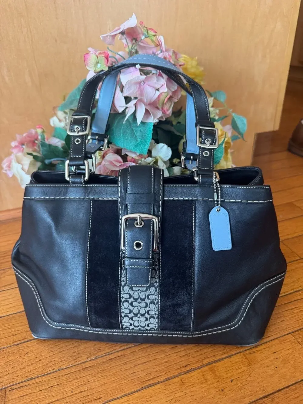 Coach Hampton Stripe Satchel F11345 Leather Y2K (pu170